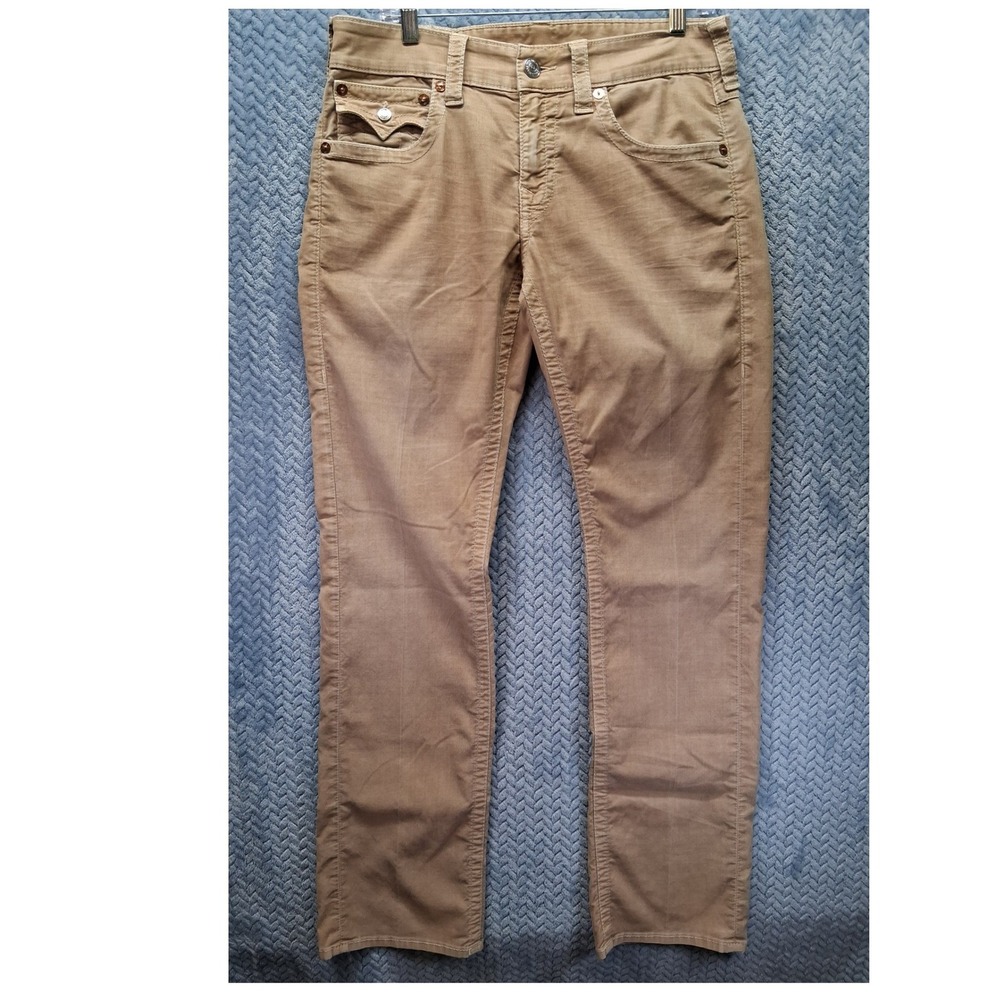 True Religion Ricky Straight Leg Corduroy Pants Tan Khaki Mens 31x34 Bootcut